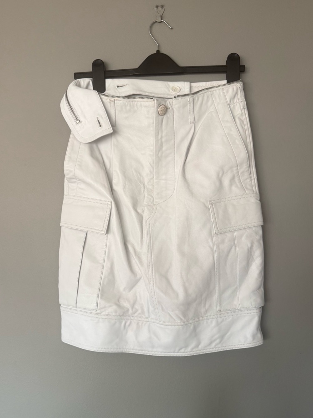 Helmut Lang White Leather Cargo Zip Skirt